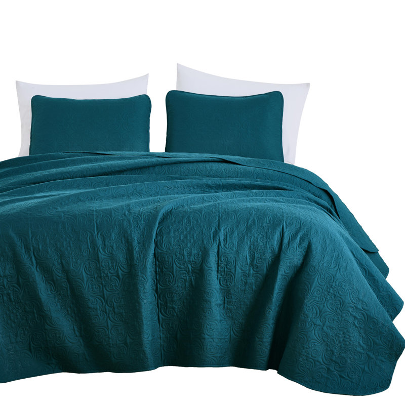 Luca 3-Piece Lightweight Microfiber Oversized Bedspread Set, King Coverlet/Bedspread + 2 King Shams, Teal