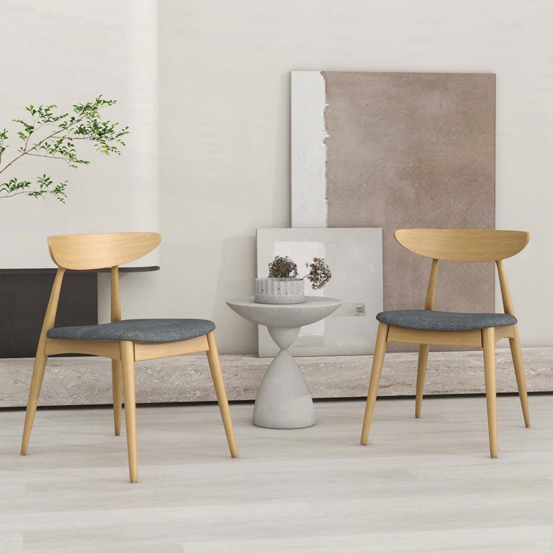 Ensemble de chaises de salle à manger rétro en bois d'hévéa avec dossier ergonomique, ensemble de 2, Gris, Naturel