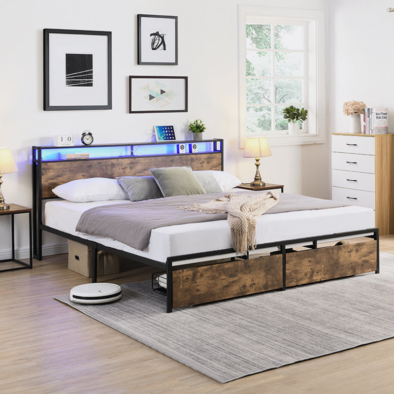 Althea Upholstered Platform Bed, Antique Brown, King