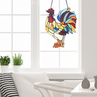 15.25"H Rusty the Rooster-Stained Glass Window Panel