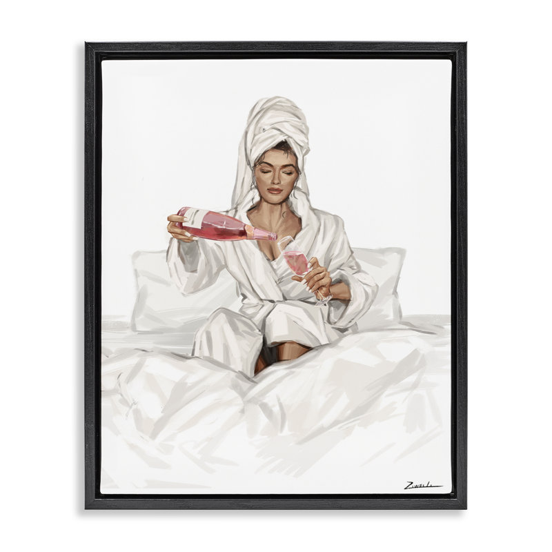Verser du vin rosé dans un cadre flottant, design par Ziwei Li, H 31 po x l 25 po, Cadre flottant noir de jais