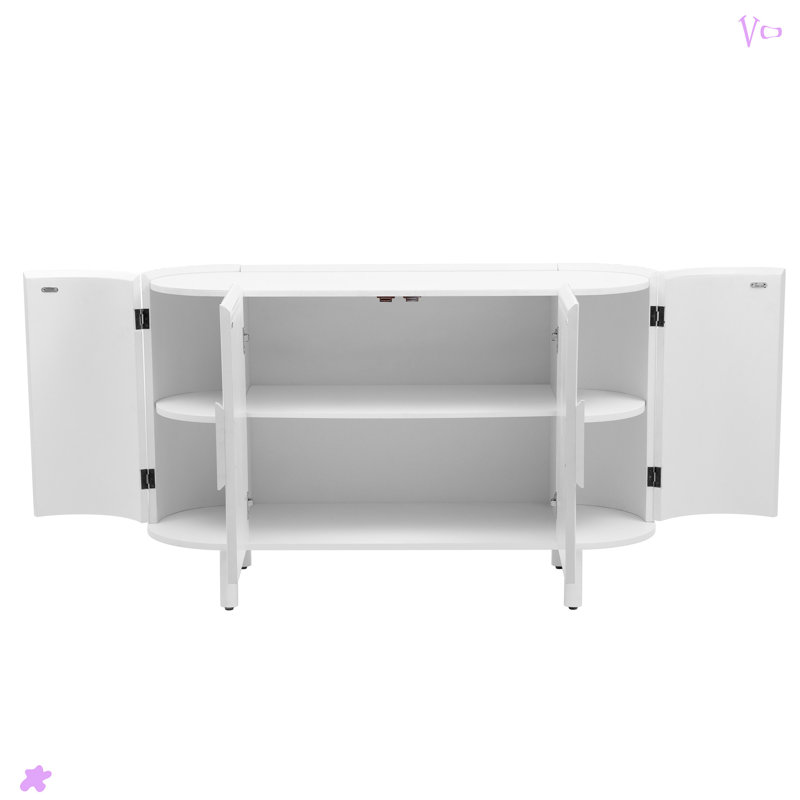 Curved Design Light Luxury Sideboard With Adjustable Shelves, White