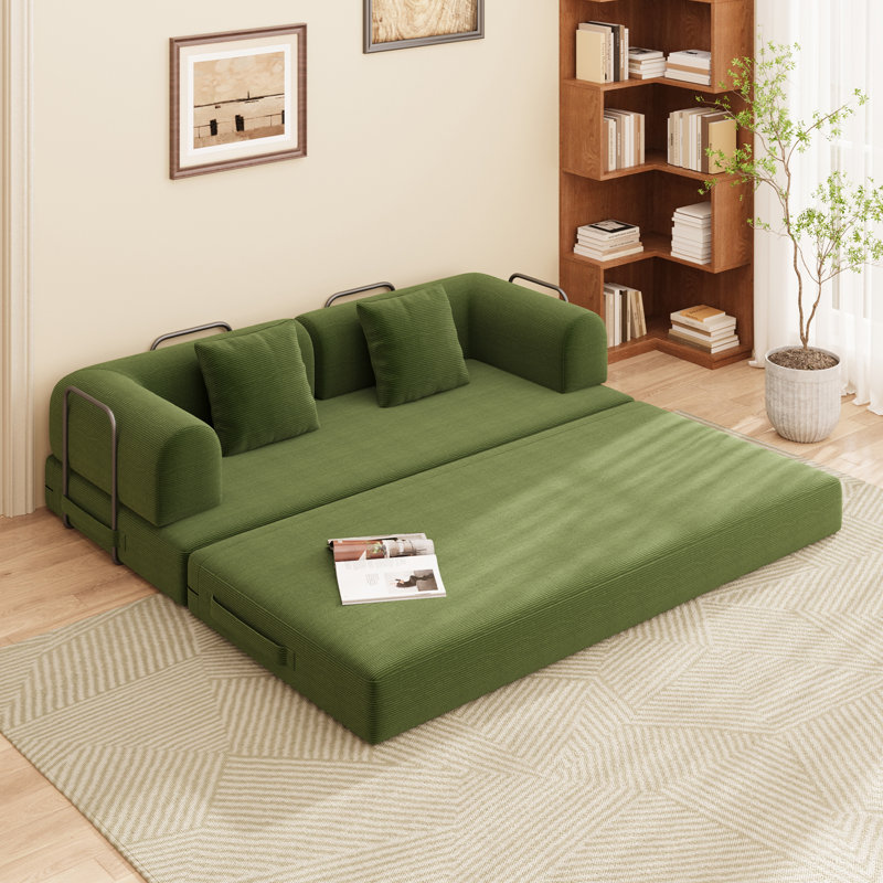 Boneless Modern Convertible Sleeper Sofa Bed with 2 Pillows - Foldable Floor Couch, Modular Sectional for Living Room, Bedroom & Studio, No Assembly Required