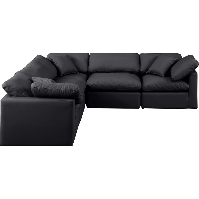 Canapé modulaire 5 pièces Itala, Cuir végétalien noir