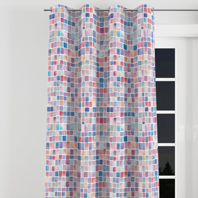 Geometric For Kids Curtains for bedroom - Patchwork Tiny Tiles Velvet Grommet Curtain - 1 Panel