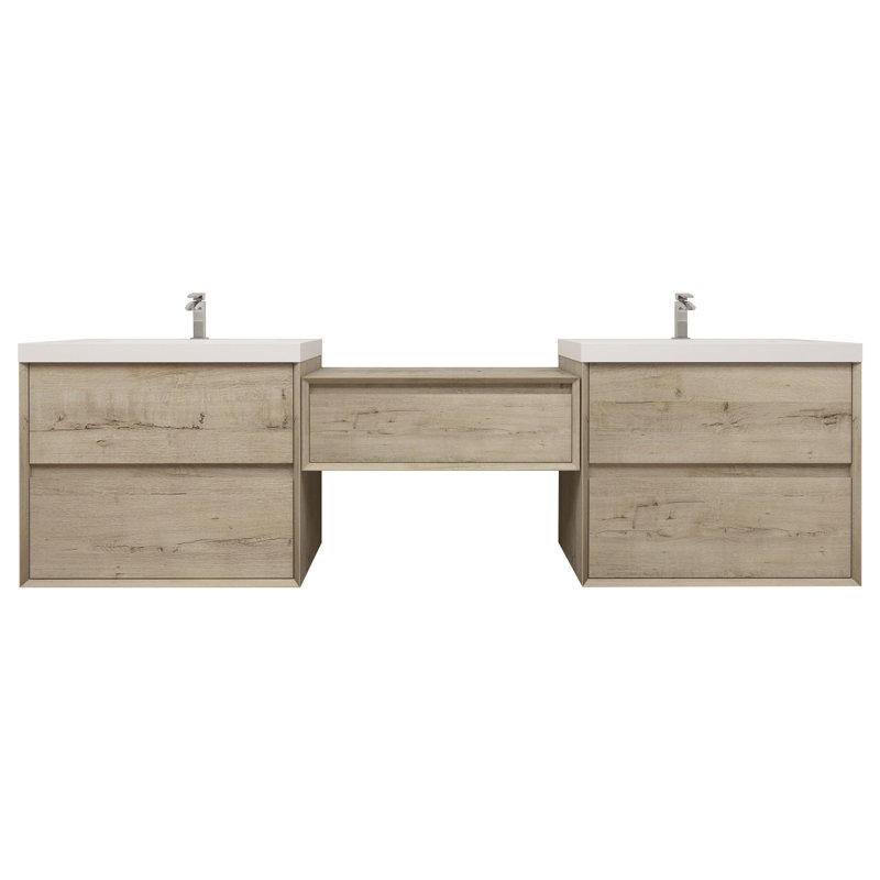 Meuble-lavabo mural Aliki avec évier en acrylique renforcé, Chêne clair