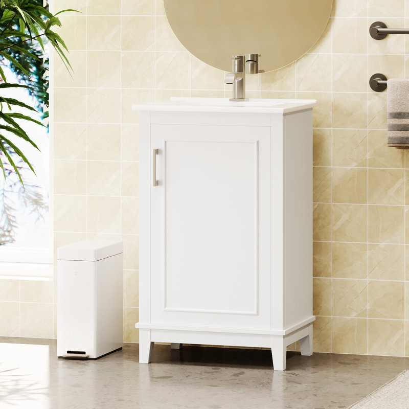 Armoire de salle de bain moderne avec vasque en céramique, Blanc