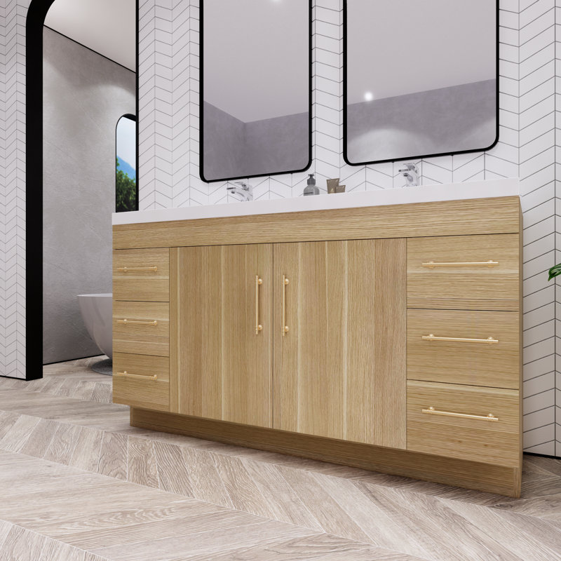 Verda 59.05'' Double Bathroom Vanity with Acrylic Top, Champagne Oak