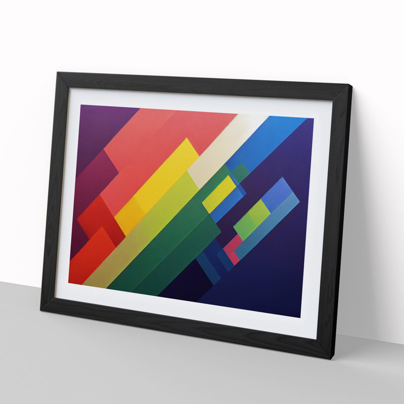 Abstract Minimalism Rainbow Art - Single Picture Frame Print, 46cm H x 64cm W x 2cm D, Black