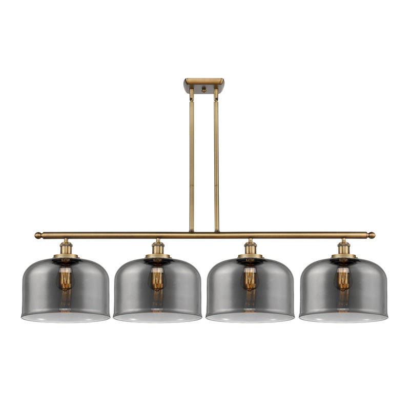 Luminaire suspendu pour îlot de cuisine 4 lumières Lattimer, Laiton brossé, Ampoule non incluse, Plaqué couleur fumée