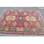Tapis Oushak rétro vintage avec un design bohémien rouge, idéal pour un décor de chambre à coucher tribal bleu / rouge