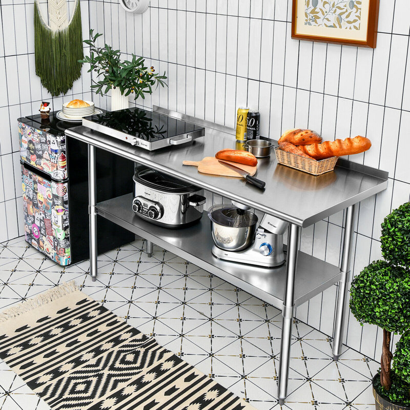 Gymax Stainless Steel L x W x 35 in. H Adjustable Work Table, 35" H x 48" W x 30" D