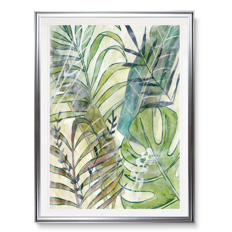 « layers palms i »-impression sur toile, H 24 po x l 20 po x P 1,5 po, Cadre argenté