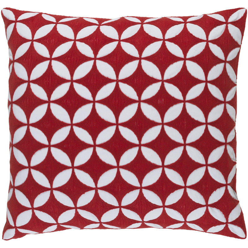 Bright Red and Neutral Geometric Cotton Woven Pillow Cover