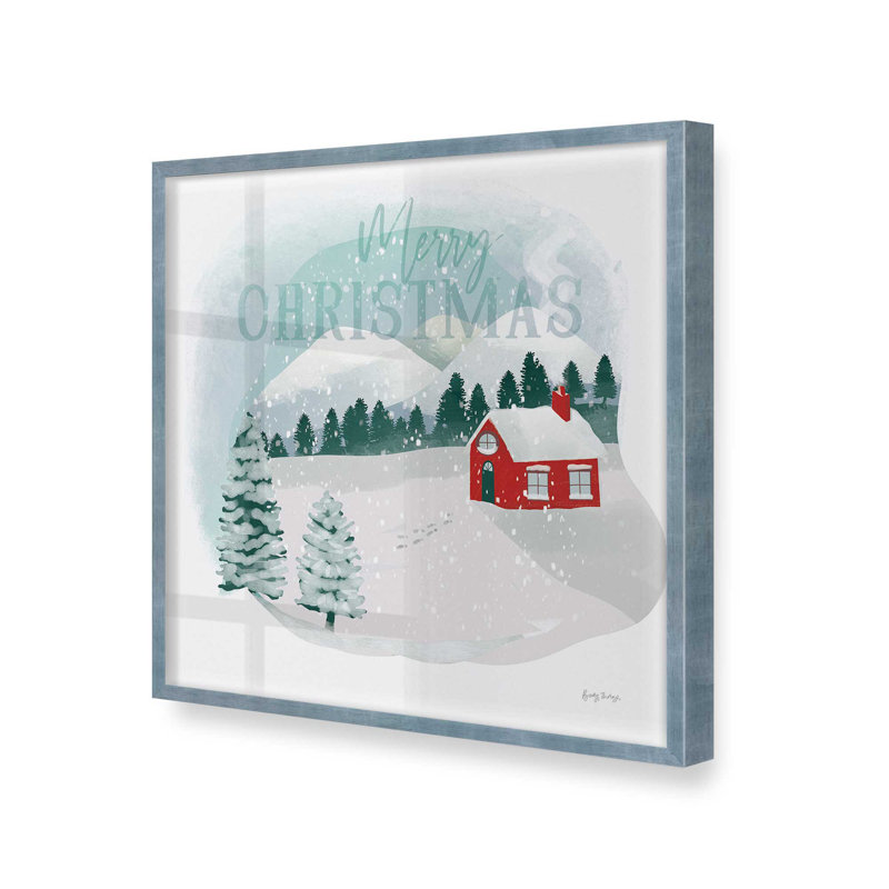 Imprimé chalet des Fêtes dans la neige, H 13,5 po x l 13,5 po, Cadre simple électrique ciel électrique, bois ma