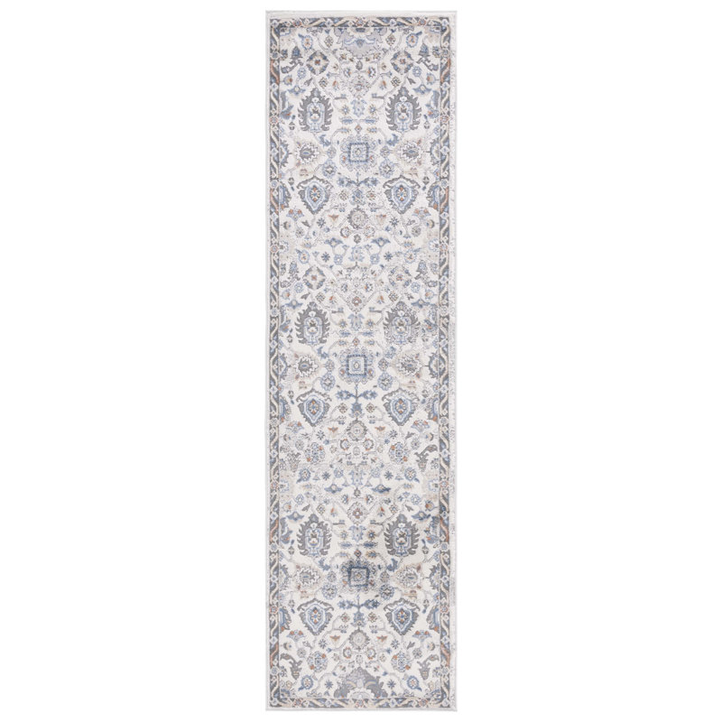 Tapis oriental gris en polypropylène / polyester tissé à la machine, Tapis de couloir 2 pi 2 po x 8 pi