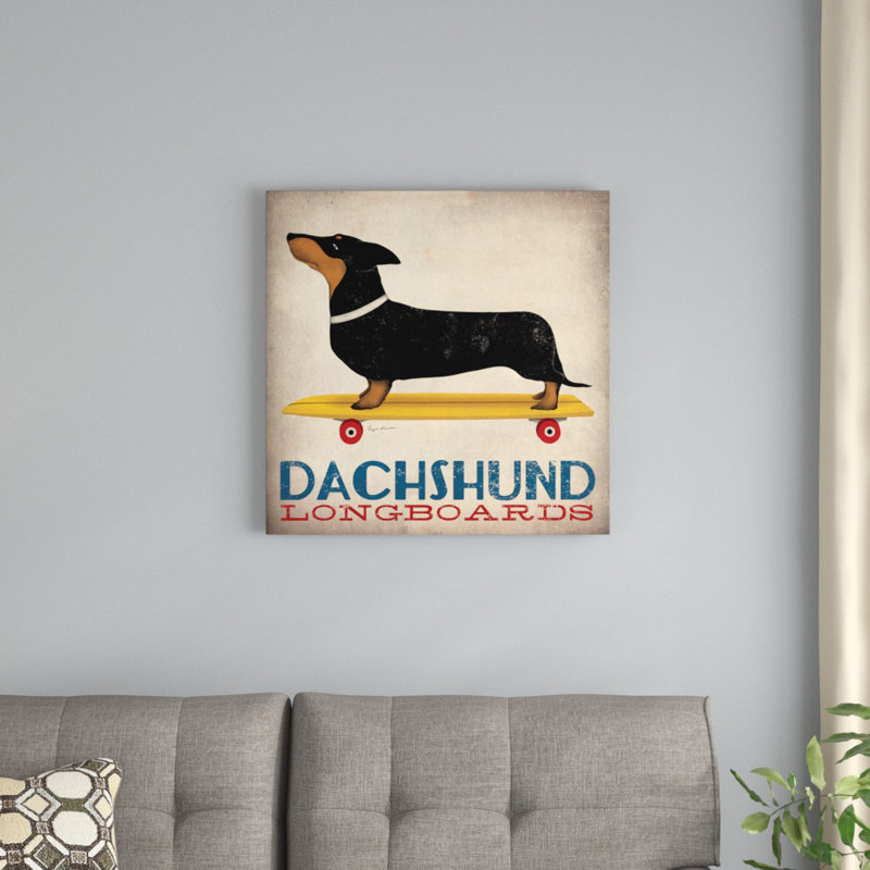 Inconnu, «Dachshund Longboard», impression sur toile tendue, H 12 po x l 12 po x P 0,75 po, Pas de tapis, Toile tendue