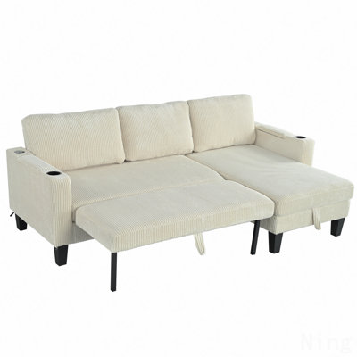 Reversible Sectional Sofa with Storage Chaise and Cup Holder