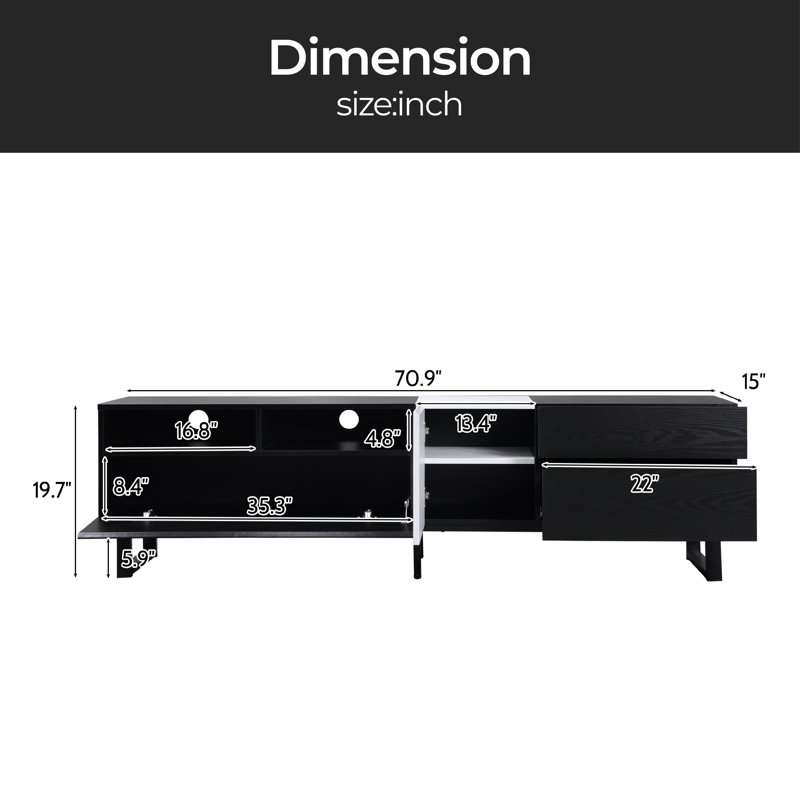 Crédence de rangement l 70,9 po, Noir / Blanc