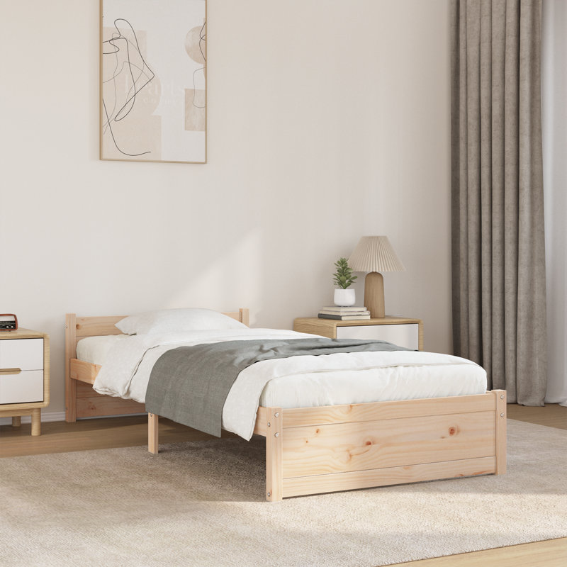 Bed Frame Solid Wood, Small Single (2'6), Beige