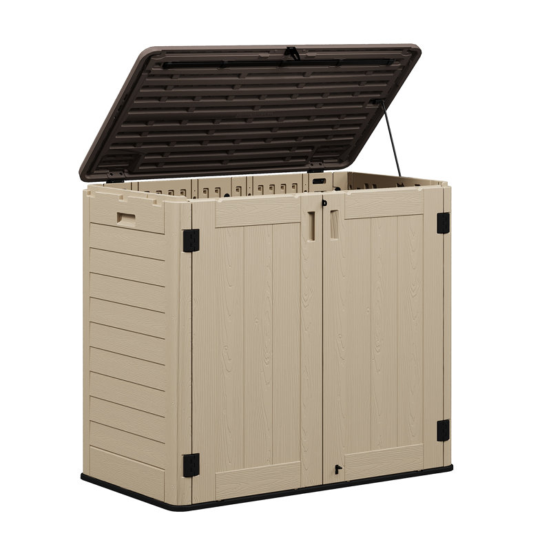 Armoire de rangement extérieure horizontale en résine, 122 cm (L) × 107 cm (H), Kaki