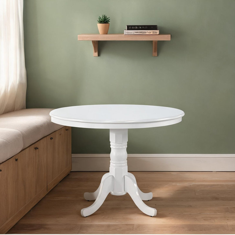 Table de salle à manger ronde au fini blanc - fabrication en bois d'hévéa massif, diamètre de 39 pouces, 4 sièges, style maison de campagne