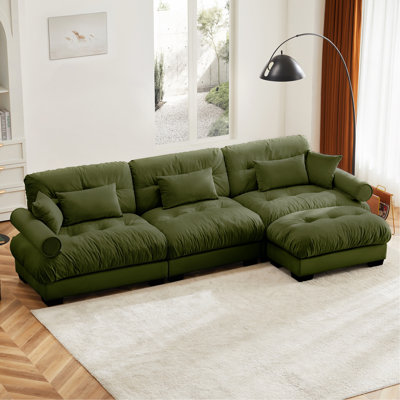 Super Comfort Oversized Modular Velvet Sectional Sofa Couch With Movable Ottoman,Corner Sectional With Bolstered Armrests, Deep Seat Cloud Couch, Convertible L Shaped Couch For Living Room