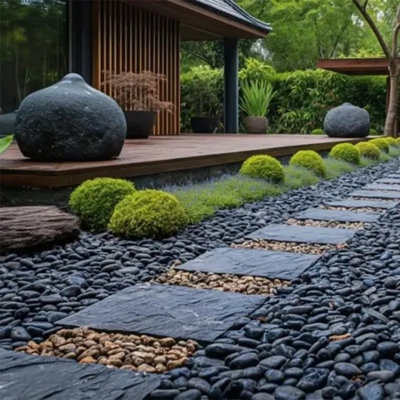 Pierre de jardin 38 lb - Roches de rivière polies pour l'aménagement paysager, les allées, les pots de plantes, les vases, l'artisanat (1 à 3 pouces, mélange blanc / noir / gris-jaune)