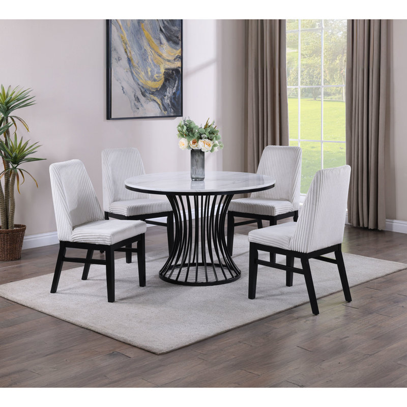Table tendance en faux marbre noir et blanc, ronde avec base en forme de cage, base de salle à manger de style moderne