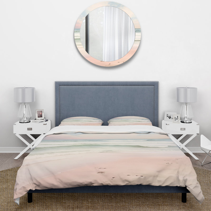 Ensemble de housse de couette Ocean Tranquility Tender Pink Pastel Sunrise I - Coastal Microfibre
