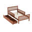 Lit plateforme simple en bois de pin noyer avec garde-corps de chaque côté et deux grands tiroirs de rangement, surface en bois lisse, structure solide, 8 lattes en bois massif, option pour économiser de l'espace dans la chambre à coucher