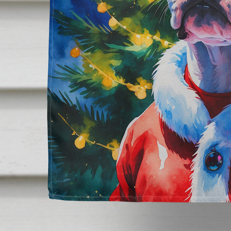 Drapeau de maison de Noël chocolat caniche chocolat, Bull-terrier blanc