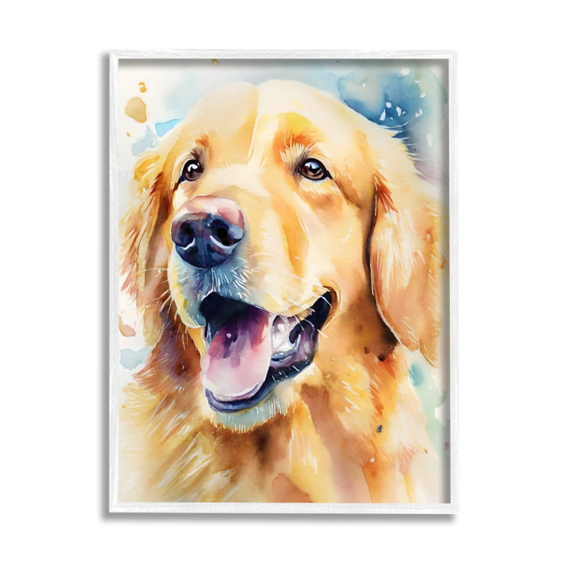 «Happy Retriever Portrait», reproduction de photo sur toile, Giclée encadrée blanc bord de mer, H 20 po x l 16 po x P 1,5 po