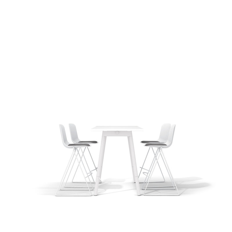 Table haute Series A 57 x 27 po, 4 tabourets clés, Blanc, Blanc