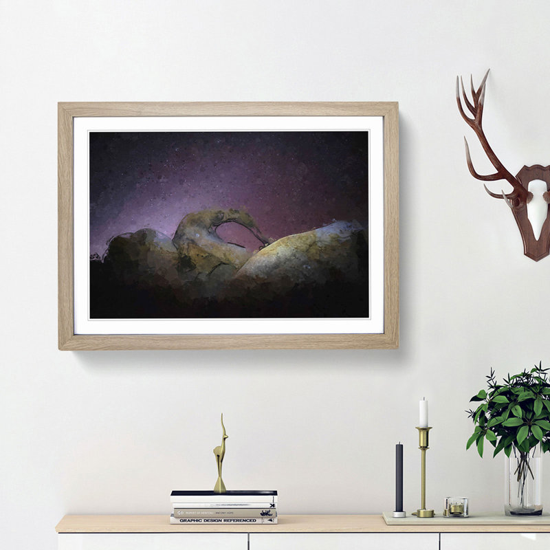 Stars over the Rock - Picture Frame Graphic Art Print, 48cm H x 65cm W x 2cm D, Oak Framed
