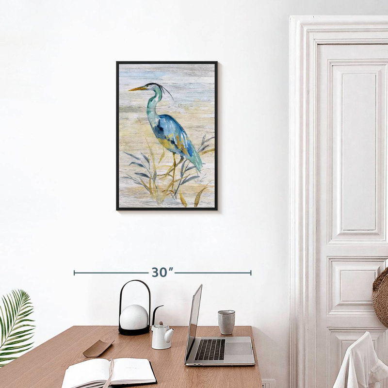 Héron bleu II, Cadre flottant noir, 17 po x 25 po