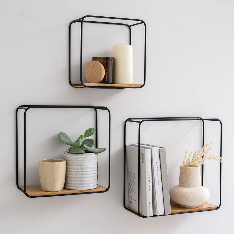 Amandip 3 Piece Square Floating Shelf, Oak