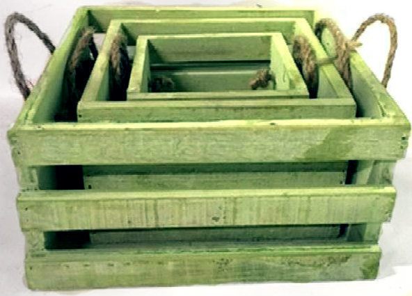 Ensemble de casiers 3 pièces en bois massif carré, Vert