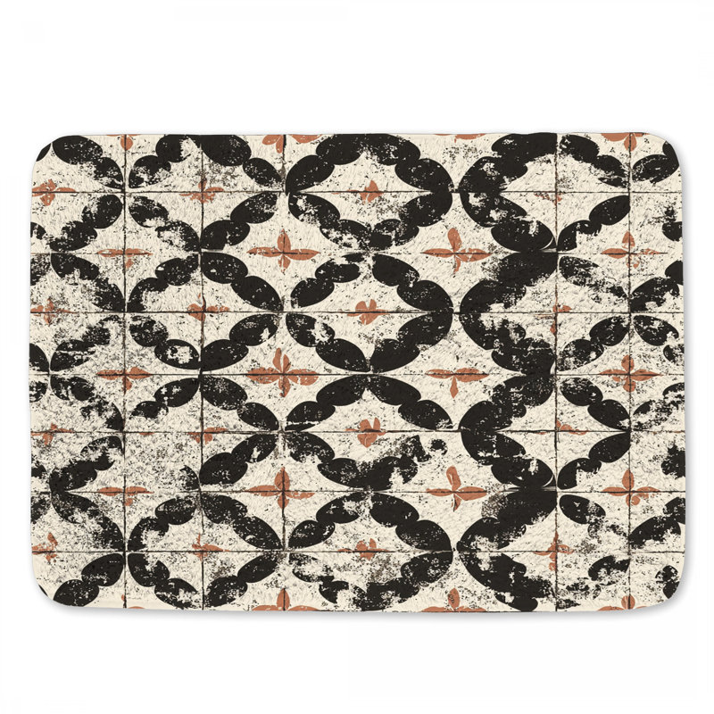 Tile Bath Mat Pattern Bathroom Decor Vintage, 34" L x 21" W