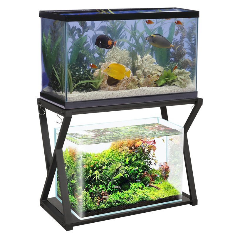 Support d'aquarium en métal à deux niveaux