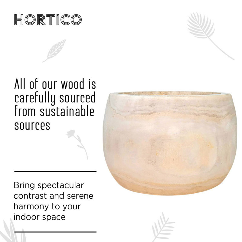  ECO Round Indoor Plant Pot for House Plants with Waterproof Liner | Natural Wooden House Planter, 17cm H x 26cm W x 26cm D