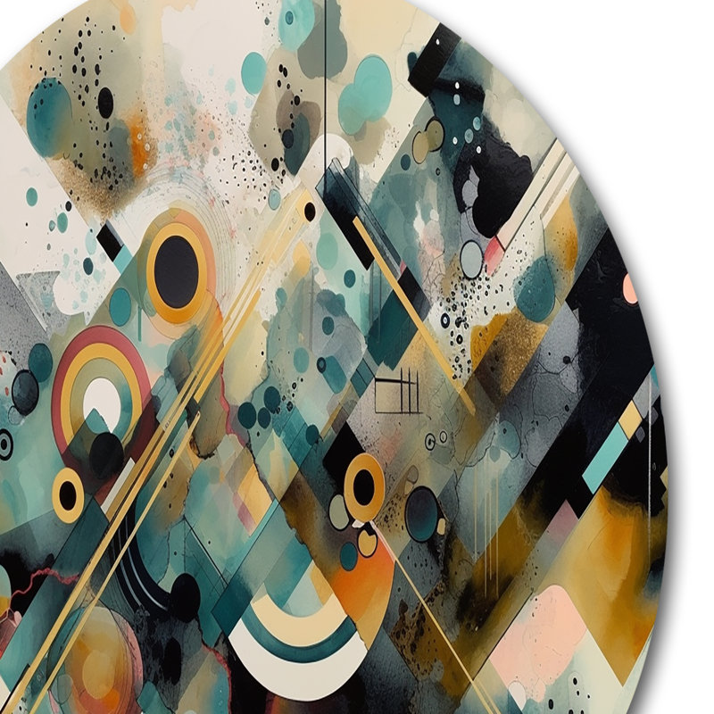 Vert et jaune, expressions artistiques modernes I - art mural rond abstrait sur métal, H 36 po x l 36 po x P 1 po
