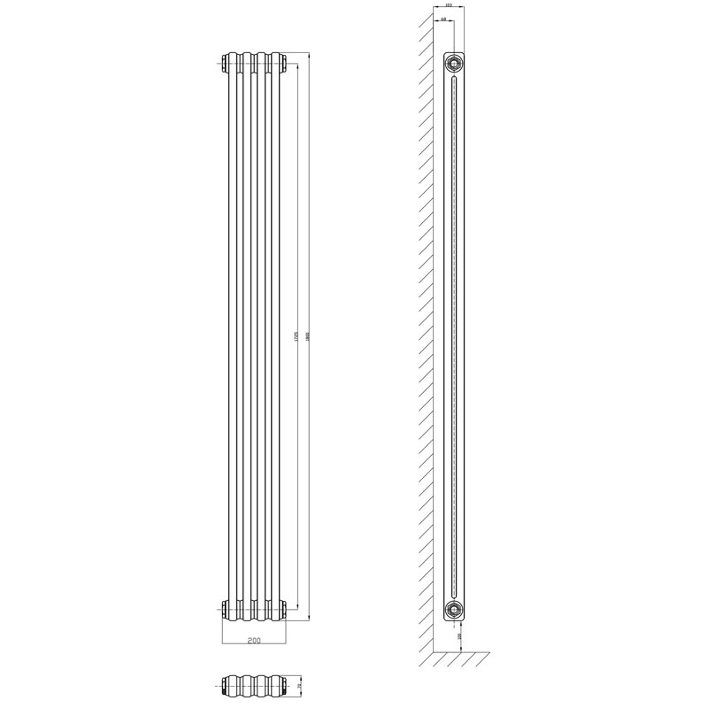 Uxbridge Vertical Traditional Colosseum Radiator, 1800mm H x 200mm W x 70mm D, White