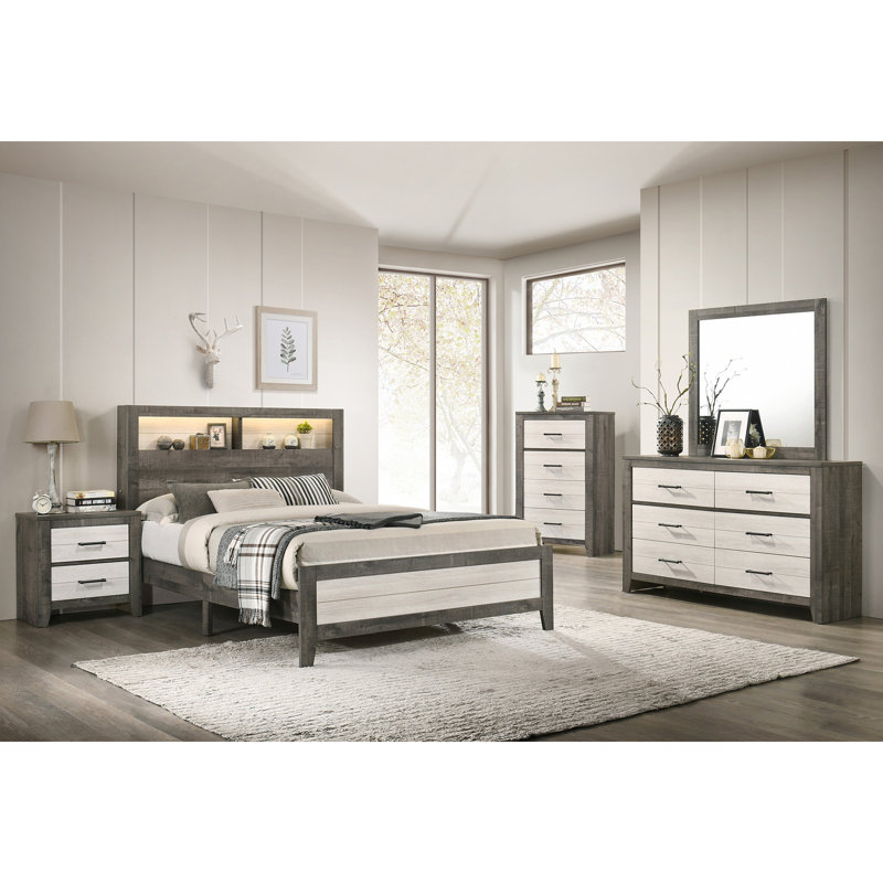 1 pièce Commode à deux tons Finition de chevet Poignée de rangement à quatre tiroirs en métal Gris beige