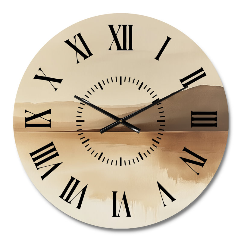 Horloge murale en métal Minimalist Lake Horizon with Peaks, Petit