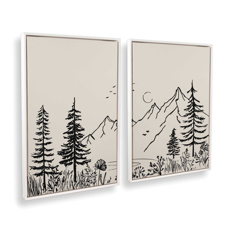 Whispering Peaks v4, ensemble de 2 impressions, Cadre flottant blanc opaque, 36 po x 24 po