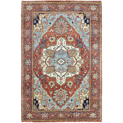 Hand Knotted Wool Area Rug in Red