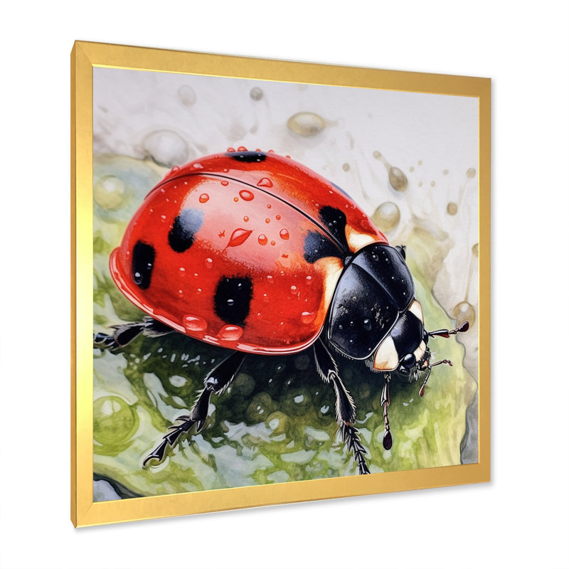 Coccinelles rouges et noires III sur toile, H 36 po x l 36 po x P 1,5 po, Cadre doré à une seule photo