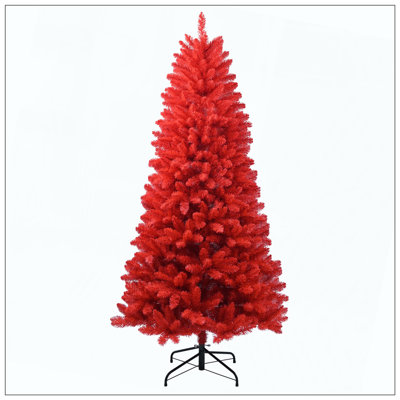 Arbre de Noël rouge - Arbre en PVC rouge pur avec 624 pointes, branches articulées pour une installation facile, support en métal stable, décoration audacieuse des Fêtes