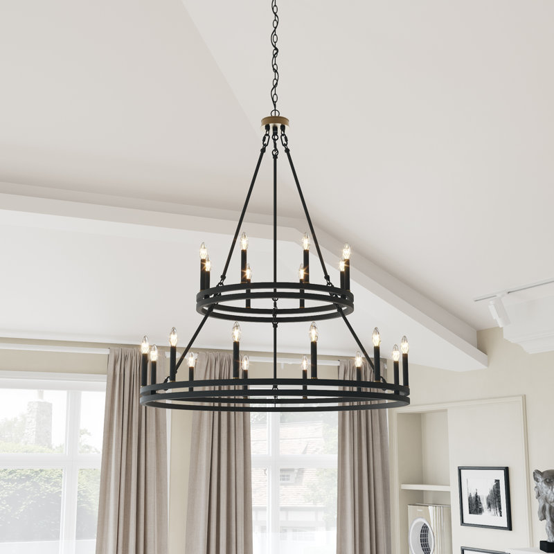 Beck 20-Light Wagon Wheel Chandelier, Brass/Matte Black